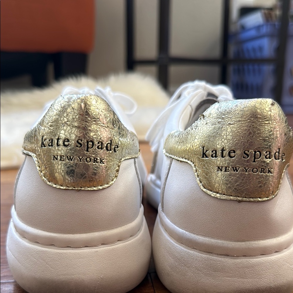 Kate Spade White and Gold Sneakers